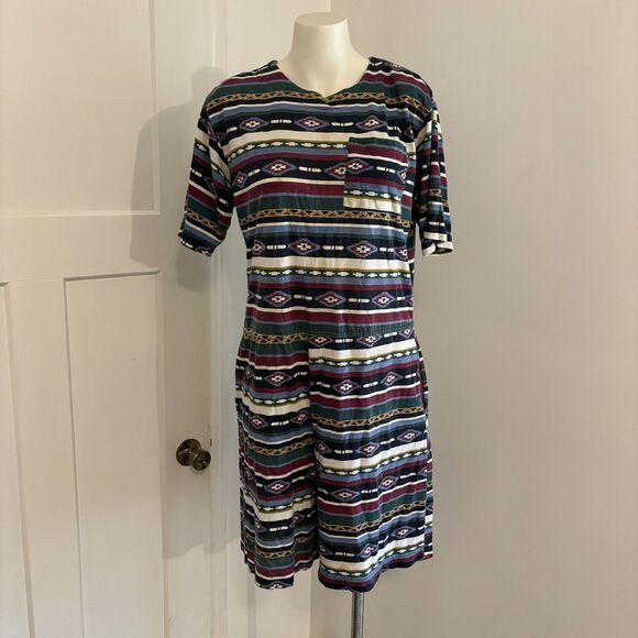 Vintage S. Roberts 80s Southwestern Flowy Boho Romper Button Back  size Medium - Picture 1 of 13